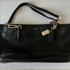 Coach Black Leather Shoulder Bag with Gold Accents